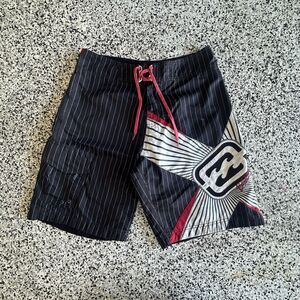 Billabong Shane Dorian Signature Board Shorts Mens 33 Black Pinstripe Trunks Y2K